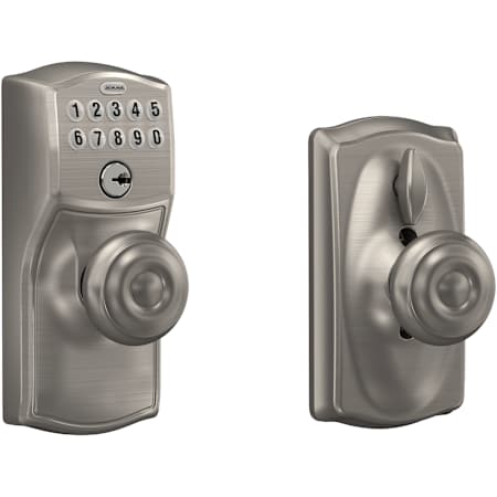 Schlage Camelot Keypad Entry with Flex-Lock Door Knob Set with Georgian Interior Knob Satin Nickel