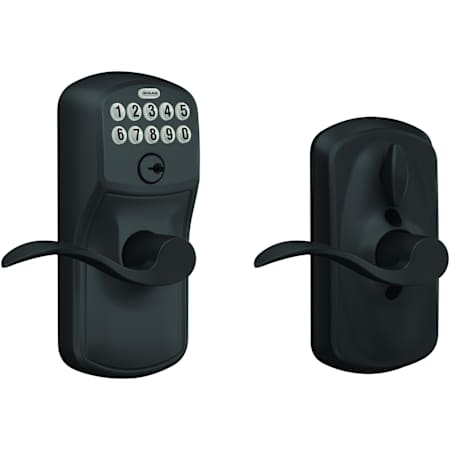 Schlage Keypad Entry Lock Leverset with Flex Lock and Accent Lever from the Plymouth Collection Matte Black
