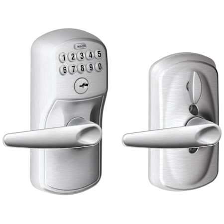 Schlage Plymouth Keypad Entry with Flex-Lock Door Lever Set with Jazz Interior Lever Satin Chrome