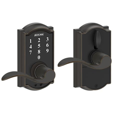 Schlage Camelot Touch Entry Door Lever Set with Accent Lever Aged Bronze