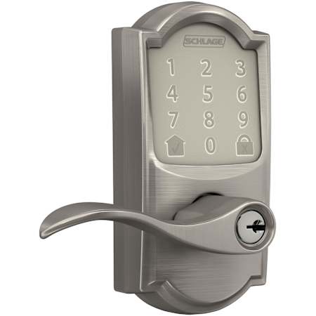 Schlage Encode WiFi Enabled Electronic Keypad Accent Door Lever with Camelot Trim Satin Nickel
