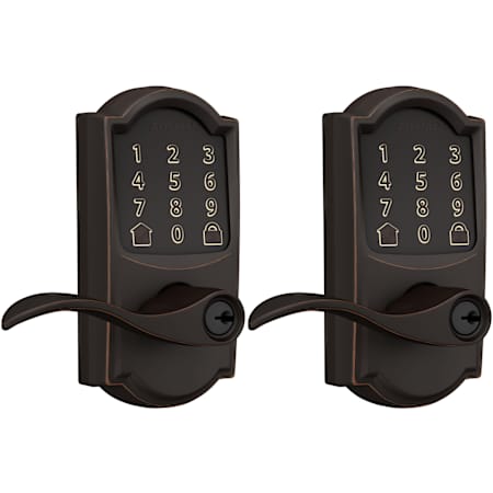 Schlage Encode WiFi Enabled Electronic Keypad Accent Door Lever with Camelot Trim - Pack of 2 Aged Bronze