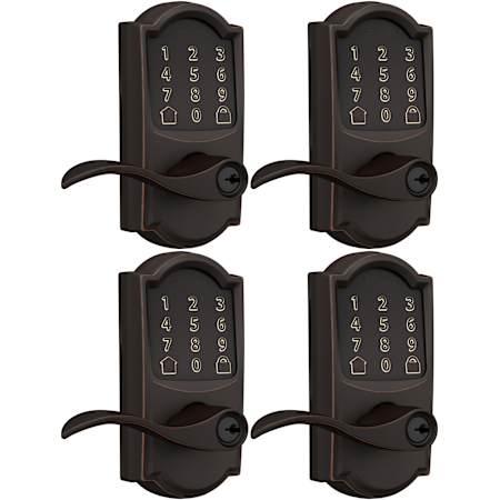 Schlage Encode WiFi Enabled Electronic Keypad Accent Door Lever with Camelot Trim - Pack of 4 Aged Bronze