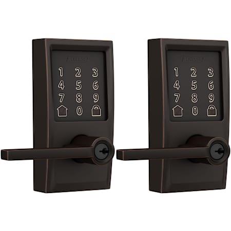 Schlage Encode WiFi Enabled Electronic Keypad Latitude Door Lever with Century Trim - Pack of 2 Aged Bronze