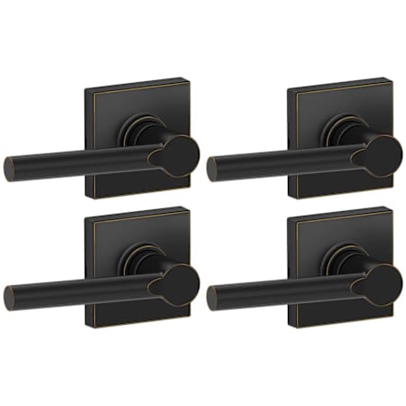 Schlage Broadway Passage Door Lever Set with Decorative Collins Trim from the J-Series - Pack of 4 Aged Bronze
