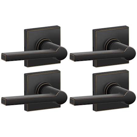 Schlage Solstice Passage Door Lever Set with Decorative Collins Trim from the J-Series - Pack of 4 Aged Bronze