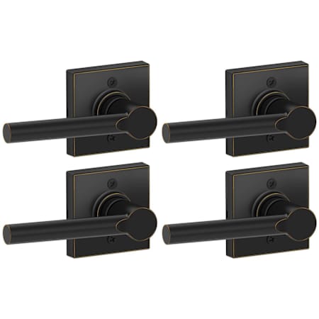 Schlage Broadway Non-Turning One-Sided Dummy Door Lever with Decorative Collins Trim from the J-Series - Pack of 4 Aged Bronze
