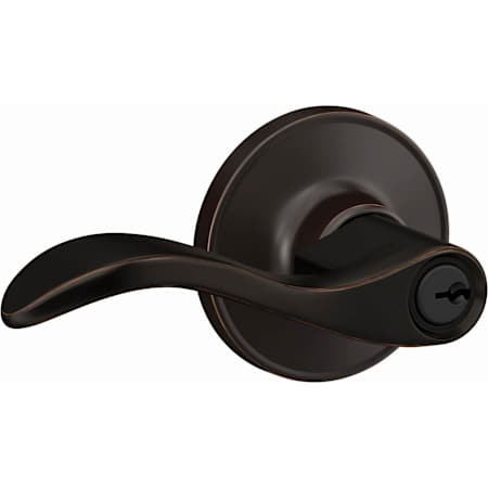 Schlage Seville Single Cylinder Keyed Entry Door Lever Set with Round Rose from the J Series Aged Bronze