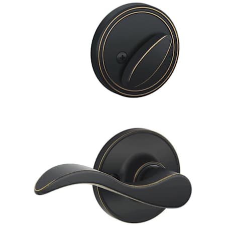 Schlage Right Handed Single Cylinder Keyed Entry Interior Only Pack with Seville Lever from the J Series Aged Bronze