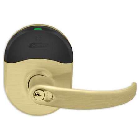 Schlage Sparta Electronic Storeroom Door Lever with ENGAGE™ Technology from the NDE Series - Full Size Interchangeable Core Satin Brass
