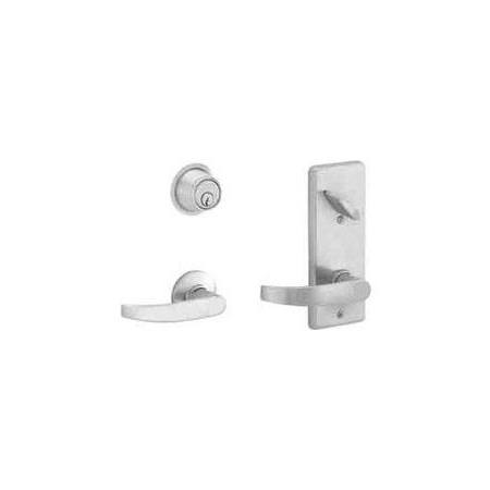 Schlage S200-Series Commercial Tubular Interconnected Single Locking Entrance Neptune Lever Set and Deadbolt Less Full Size Interchangeable Core Satin Chrome