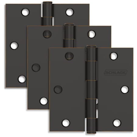 Schlage Pack of Three 3.5" x 3.5" Square Corner Plain Bearing Mortise Hinges Aged Bronze