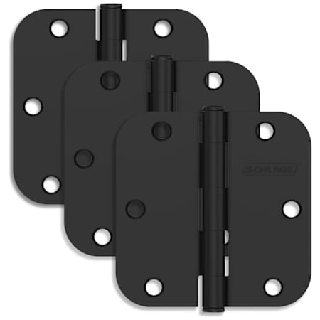 Schlage Pack of Three 3.5" x 3.5" Plain Bearing 5/8" Radius Corner Mortise Hinges Matte Black