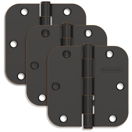 Schlage Pack of Three 3.5" x 3.5" Plain Bearing 5/8" Radius Corner Mortise Hinges Aged Bronze
