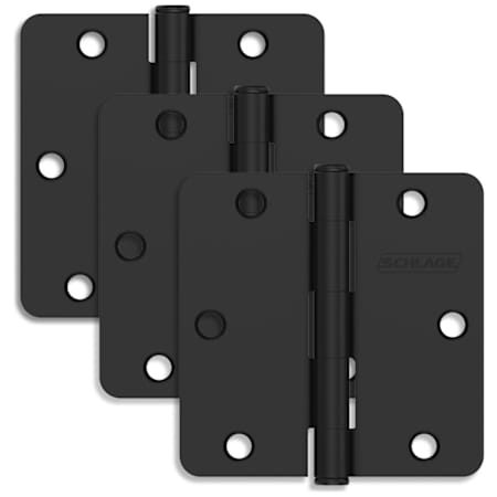 Schlage Pack of Three 3.5" x 3.5" Plain Bearing 1/4" Radius Corner Mortise Hinges Matte Black