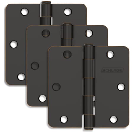 Schlage Pack of Three 3.5" x 3.5" Plain Bearing 1/4" Radius Corner Mortise Hinges Aged Bronze