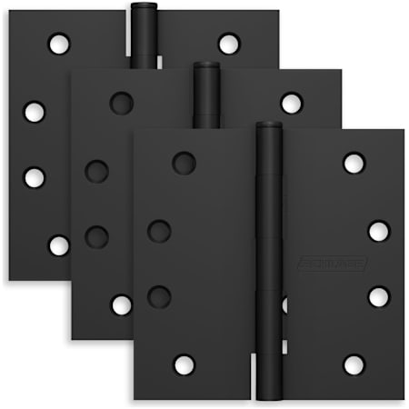 Schlage Pack of Three 4" x 4" Square Corner Plain Bearing Mortise Hinges Matte Black