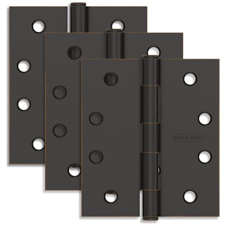 Schlage Pack of Three 4" x 4" Square Corner Plain Bearing Mortise Hinges Aged Bronze