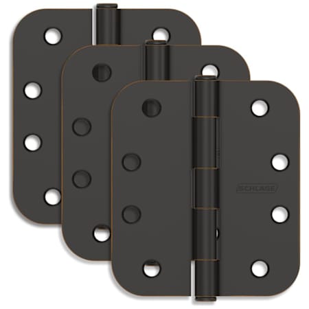 Schlage Pack of Three 4" x 4" Plain Bearing 5/8" Radius Corner Mortise Hinges Aged Bronze