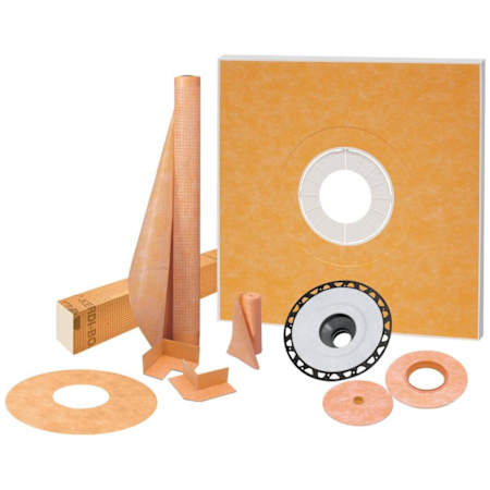 Schluter Systems Kerdi-Shower-Kit 48" x 48" Shower Kit with ABC 2" Flange - Less Drain Grate Orange