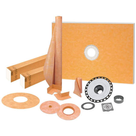 Schluter Systems Kerdi-Shower-Kit 38" x 60" Complete Shower Kit with ABC 2" Flange Stainless Steel