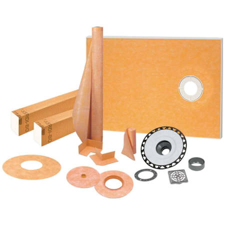 Schluter Systems Kerdi-Shower-Kit 38" x 60" Complete Shower Kit with ABC 2" Flange - Offset Drain Placement Stainless Steel