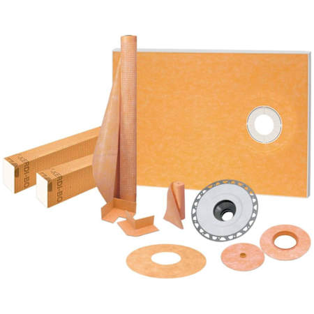 Schluter Systems Kerdi-Shower-Kit 38" x 60" Shower Kit with PVC 2" Flange - Offset Drain Placement - Less Drain Grate Orange