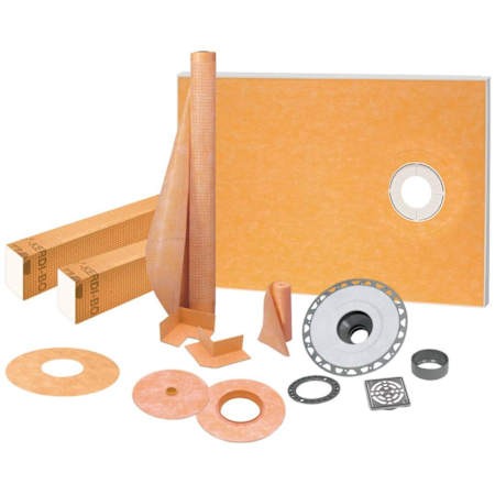 Schluter Systems Kerdi-Shower-Kit 38" x 60" Complete Shower Kit with PVC 2" Flange - Offset Drain Placement Stainless Steel