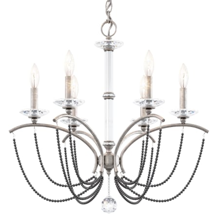 Schonbek Priscilla 6 Light 24" Wide Crystal Chandelier with Dark Grey Pearl Beads Antique Silver