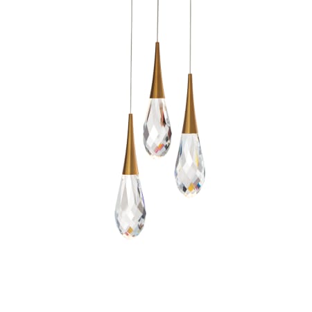 Schonbek Beyond Hibiscus Three Light 12" Wide Switchable Color Temperature LED Faceted Crystal Multi Pendant Light Aged Brass