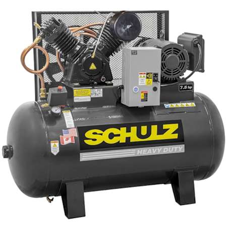 Schulz 7.5 HP 80 Gal 175 Max PSI V-Series Two-Stage Stationary Electric (230 Volt 1 Phase) Reciprocating Air Compressor with Horizontal Tank N/A
