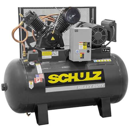 Schulz 7.5 HP 80 Gal 175 Max PSI V-Series Two-Stage Stationary Electric (460 Volt 3 Phase) Reciprocating Air Compressor with Horizontal Tank N/A