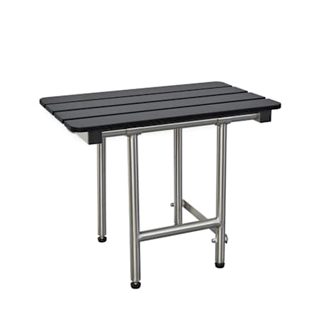Seachrome Signature 28" x 15" ADA Bariatric Folding Wall Mount Bathroom Shower Seat Bench with Legs, Slatted Phenolic Seat Black