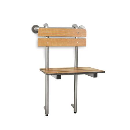 Seachrome Lifestyle & Wellness 18" Portable Folding Walk-In Shower Seat with Grab Bar and Teak Wood Seat Teak