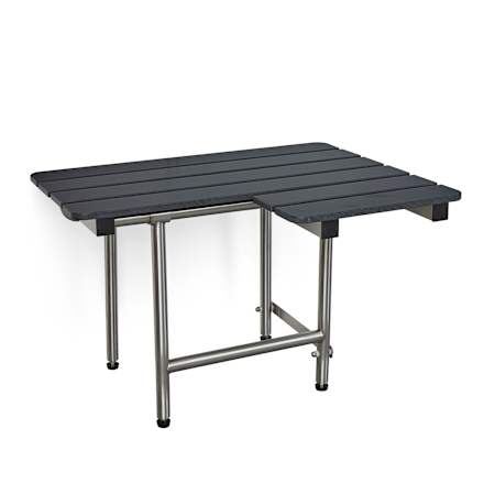 Seachrome Signature 28" x 22.5" ADA Bariatric Wall Mount Folding Transfer Bench Shower Seat with Legs, Left-Handed Slatted Phenolic Seat Black