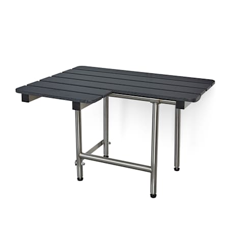 Seachrome Signature 26" x 22.5" ADA Bariatric Wall Mount Folding Transfer Bench Shower Seat with Legs, Right-Handed Slatted Phenolic Seat Black