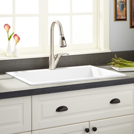 Signature Hardware Holcomb 30" Drop In Single Basin Granite Composite Kitchen Sink Cloud White
