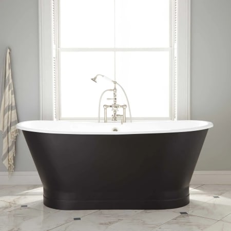 Signature Hardware Kateryn 67" Cast Iron Soaking Freestanding Tub with Integrated Drain and Overflow Black / Black