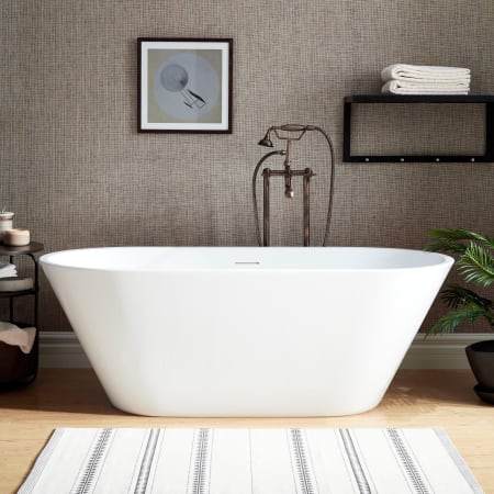 Signature Hardware Danae 70" Acrylic Soaking Tub with Integrated Drain and Overflow White / White