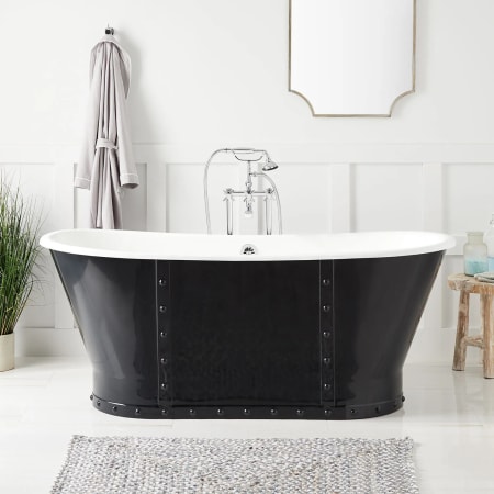 Signature Hardware Brayden 68" Cast Iron Soaking Freestanding Tub with Included Overflow Drain Navy Blue / Black
