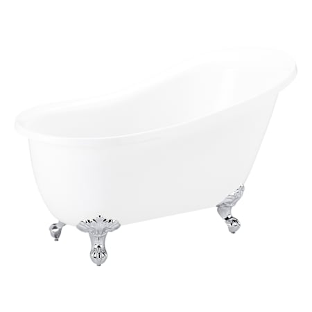 Signature Hardware Ultra 51" Clawfoot Acrylic Soaking Tub with Reversible Drain, Drain Assembly, and Overflow White / Chrome