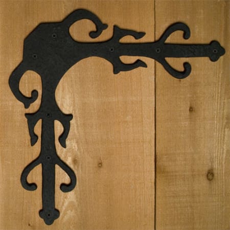 Signature Hardware Mediterranean 8-3/8" x 8-3/8" Iron Corner Dummy Strap Hinge - Single Hinge Black Powder Coat