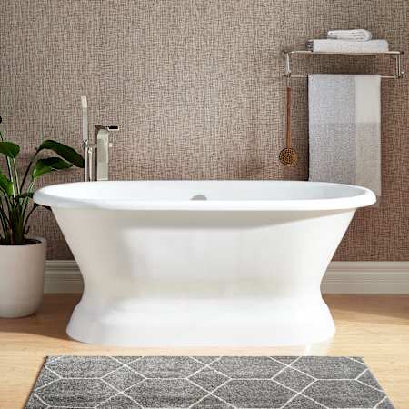Signature Hardware Henley 60" Cast Iron Double-Ended Pedestal Tub with Rolled Rim - Less Drain White