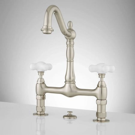 Signature Hardware 1.2 GPM Bridge Bathroom Faucet with Pop-Up Drain Assembly Brushed Nickel