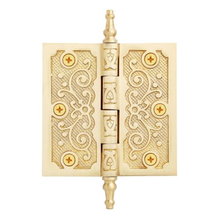 Signature Hardware Ornate 4" x 4" Solid Brass Plain Bearing Square Corner Door Hinge - Single Hinge Matte Brass
