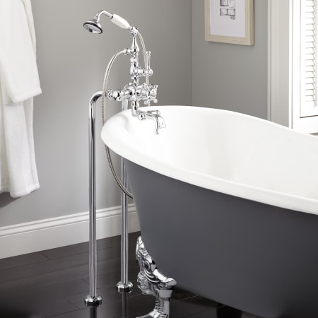 Signature Hardware 37-1/2" Nottingham Floor Mounted Tub Filler Faucet - Includes Hand Shower, Valve Included Chrome