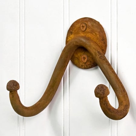 Signature Hardware Rustic 4-1/4 Inch Wide Double Coat and Hat Hook Rust