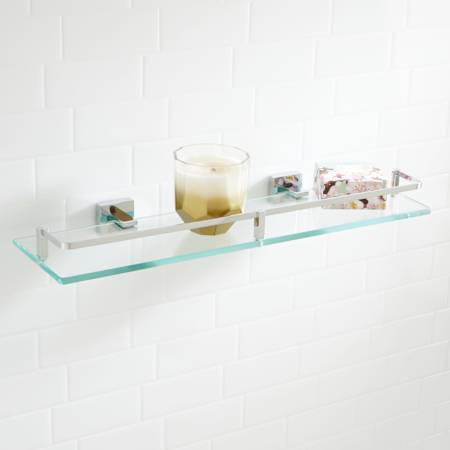 Signature Hardware Albury 20" Tempered Glass Bathroom Shelf Chrome