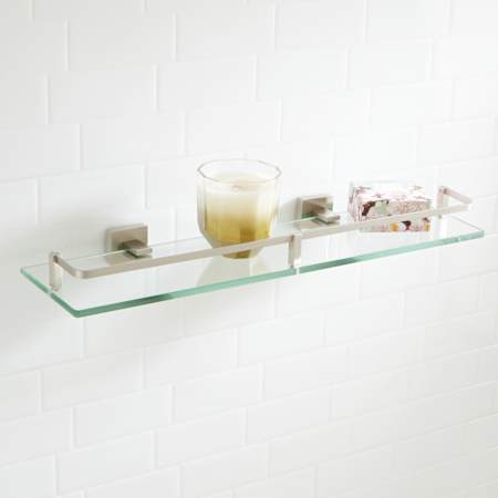Signature Hardware Albury 20" Tempered Glass Bathroom Shelf Brushed Nickel