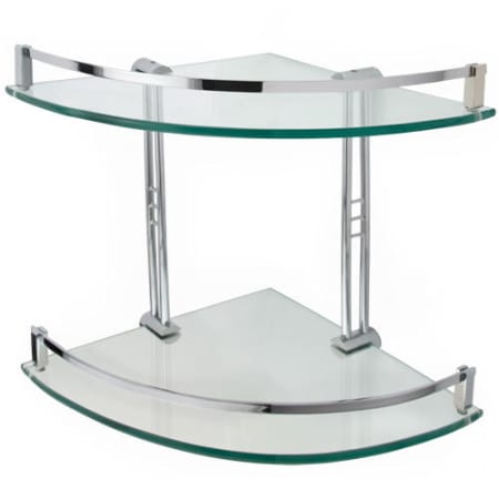 Signature Hardware Engel 14" Two-Tiered Tempered Glass Corner Bathroom Shelf Brushed Nickel